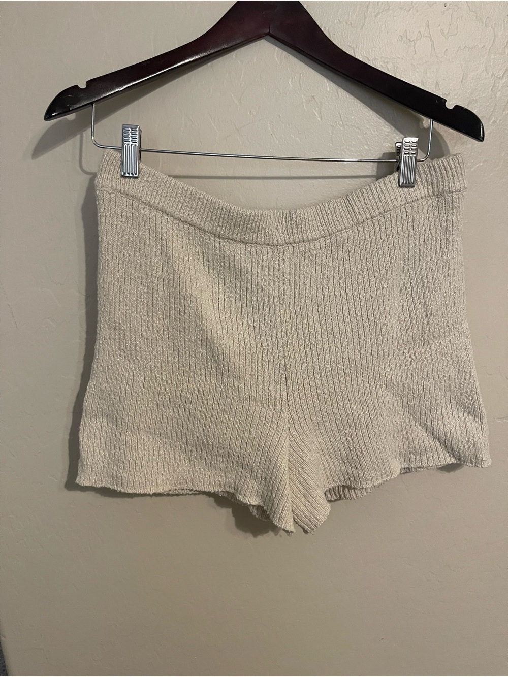 High-Waist Ribbed Knit Shorts in Cream